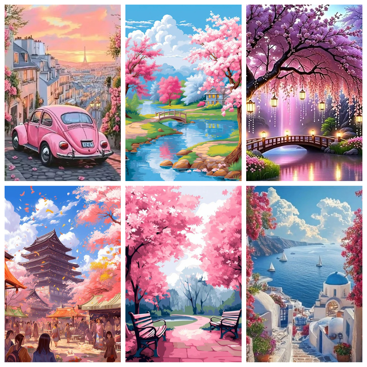 Art Craft Handmade - Painting By Numbers Cherry Blossom Landscape