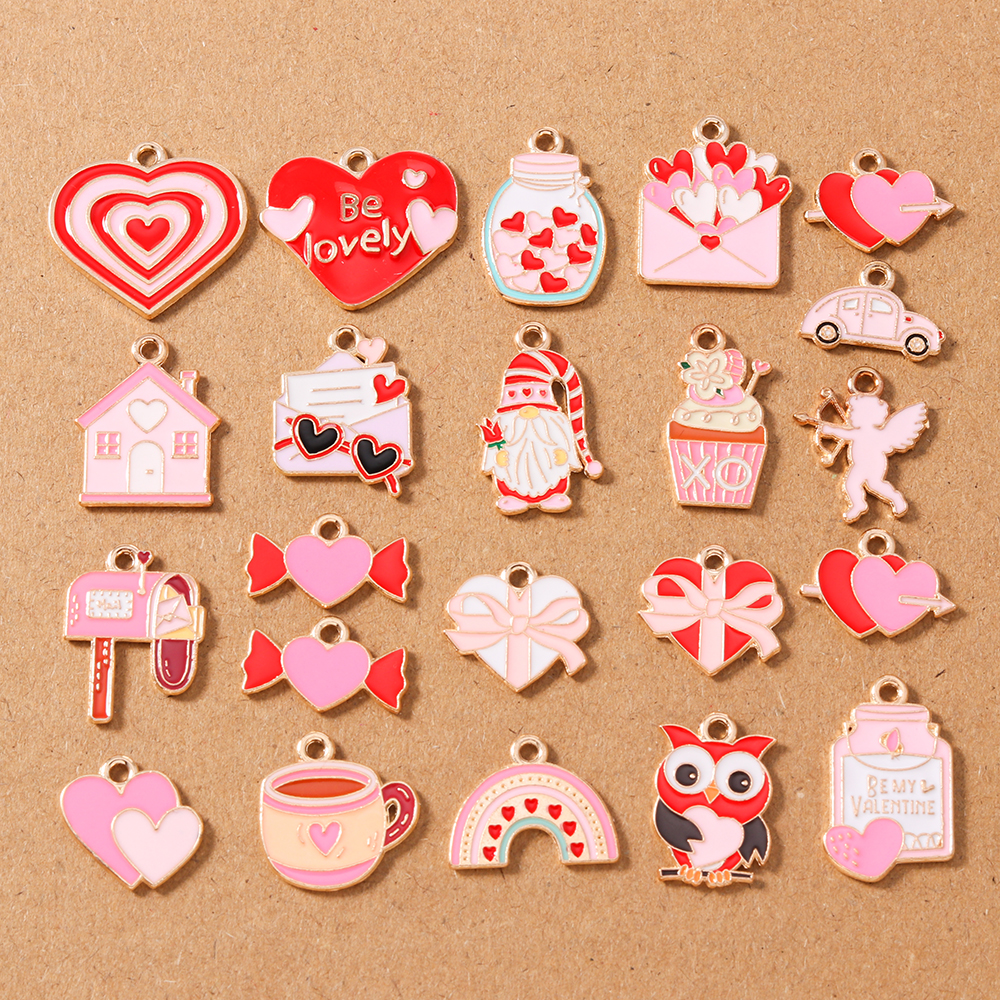 Art Craft Handmade - 10pcs Cute Enamel Love Heart Pendant