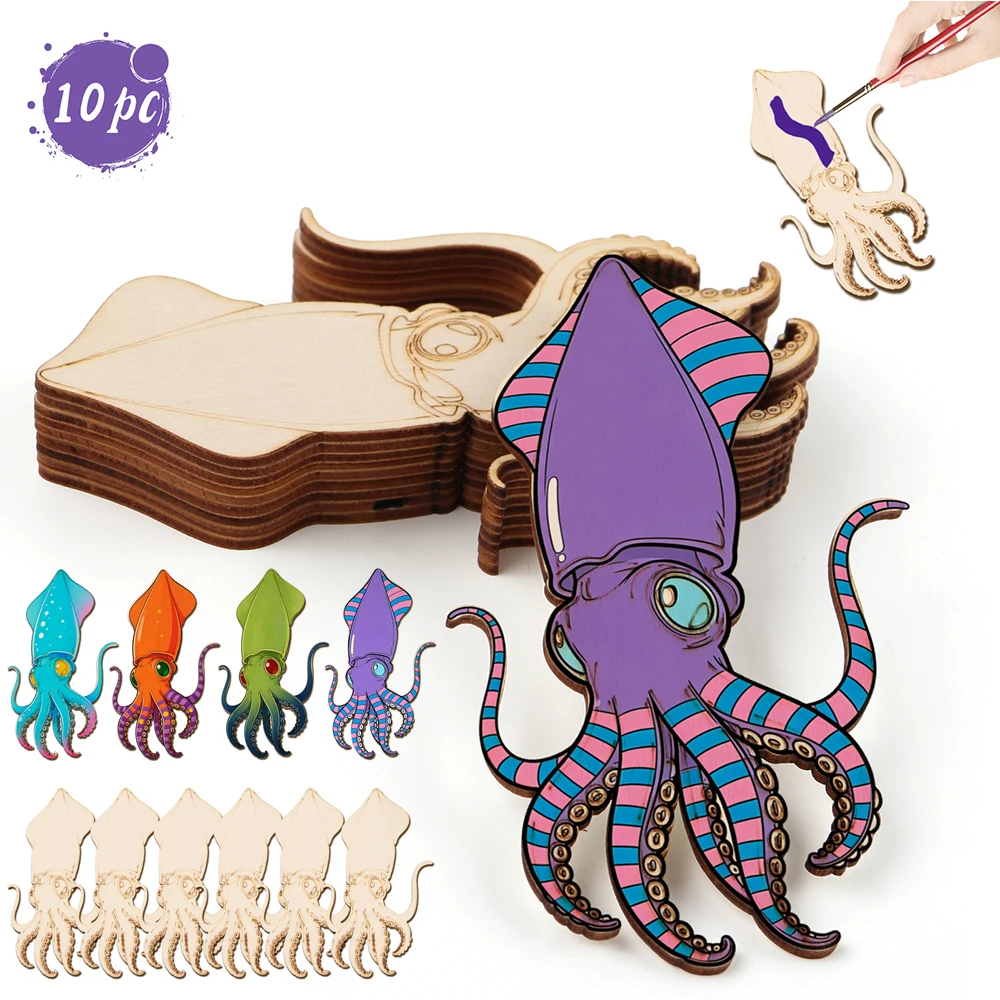 Art & Craft Tape - 10pcs/set Unfinished Wood Craft Octopus Animal