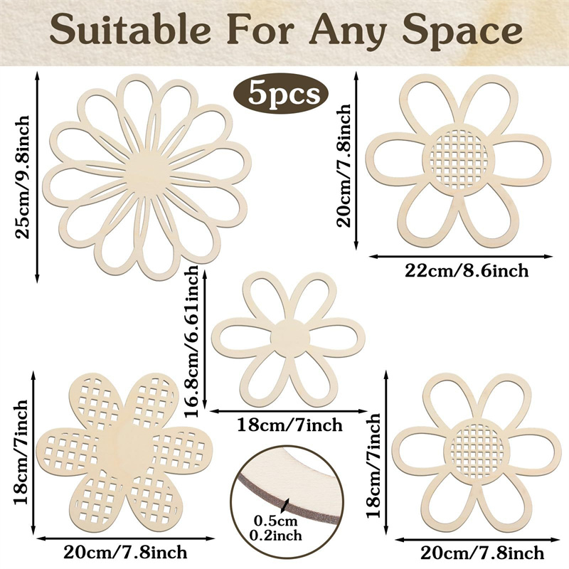 5pcs Wooden Flower Wall Decor  – Art And Craft For Nursery recenzja i cena