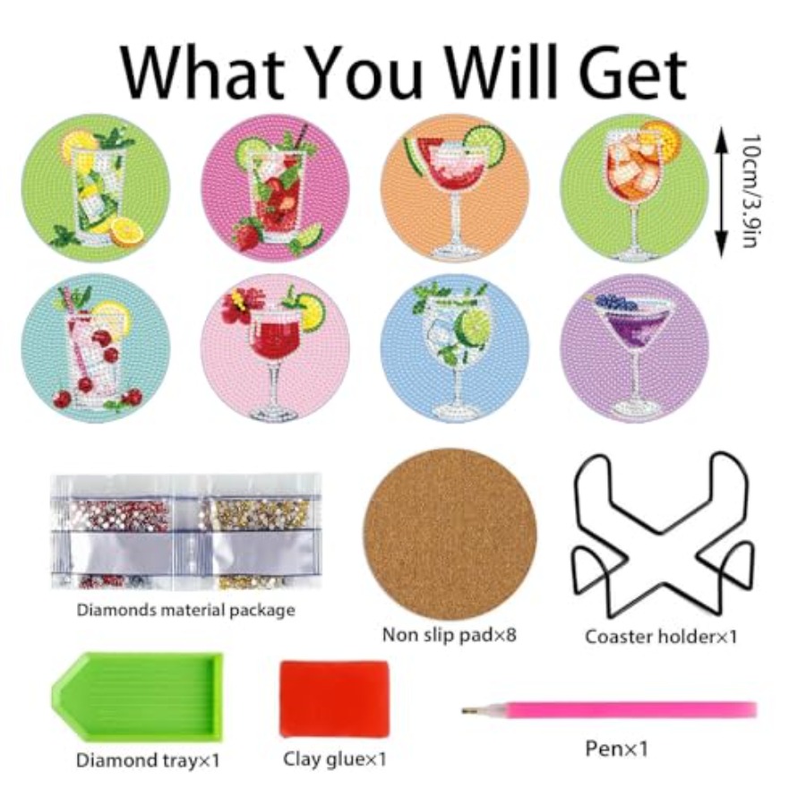 8 PCS Diamond Art Coasters Kit – Art Craft Cup recenzja i cena
