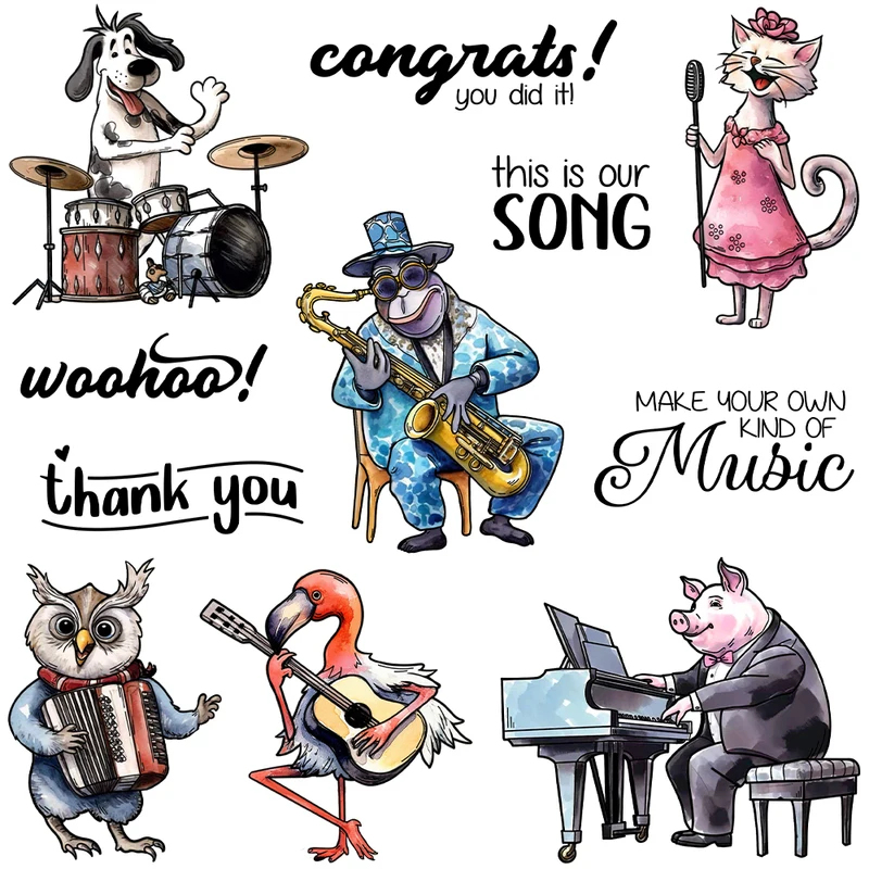 Cute Cartoon Musician Animals  – Rubber Stamp Blank recenzja i cena
