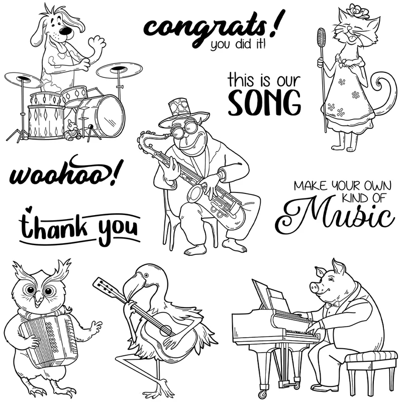 Cute Cartoon Musician Animals  – Rubber Stamp Blank recenzja i cena
